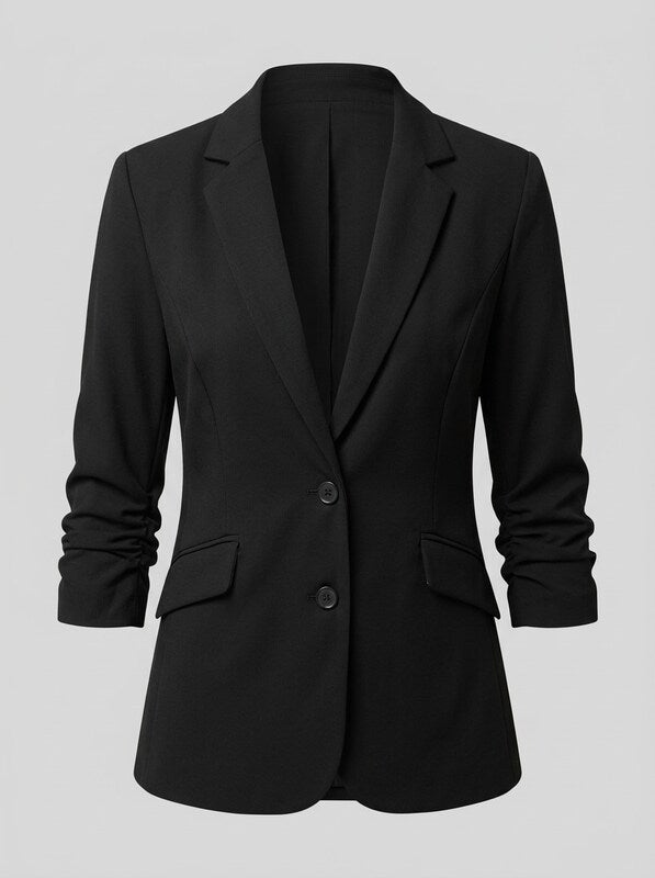 NY Collection Womens 3/4 Rouched Sleeve Crepe Jacket