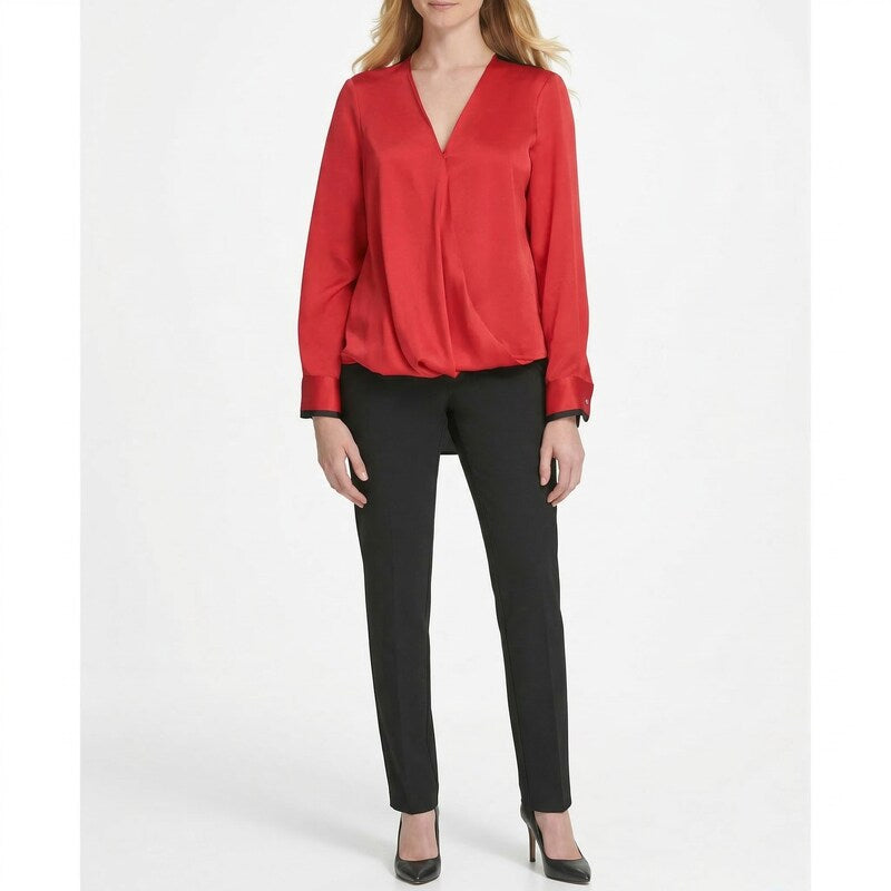 Dkny Hammered Satin Twist-Front Blouse, Size Medium