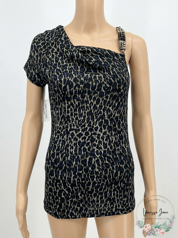 Charlotte Russe Womens Animal Print Cheetah One Shoulder Top, Size Small