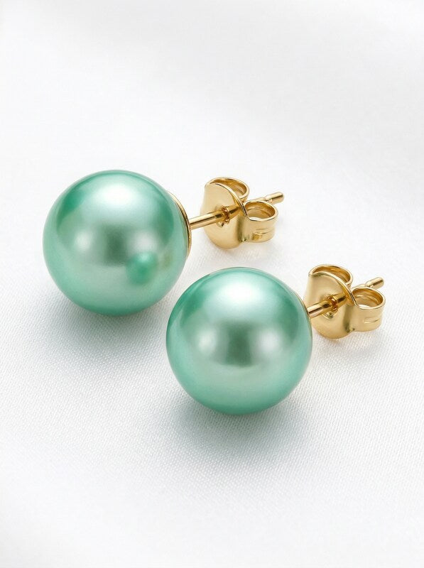 Charter Club Gold Tone- Imitation Pearl Stud Earrings Aqua