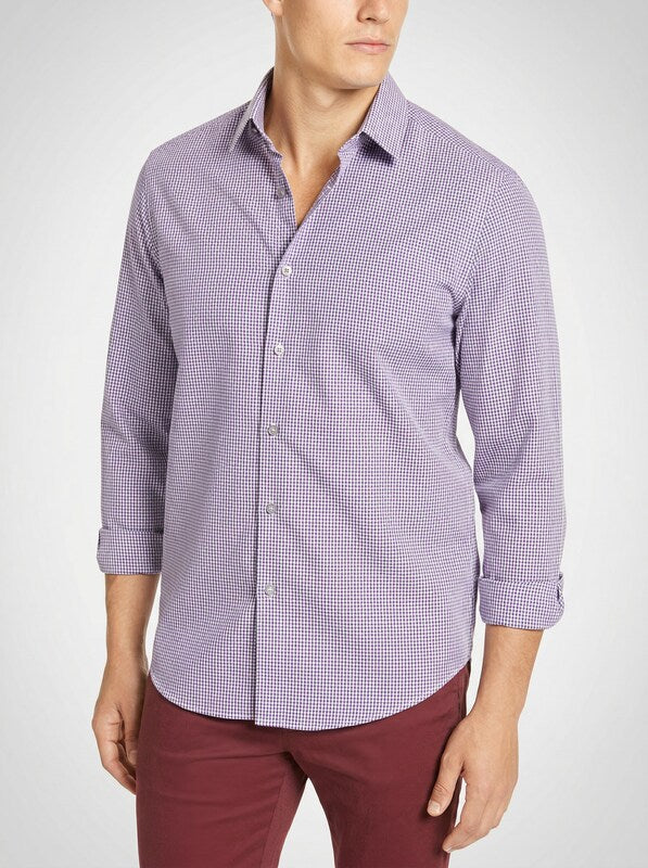 Tasso Elba Men Shirt Salerno Dobby Weave Plaid Button Down, Size Medium