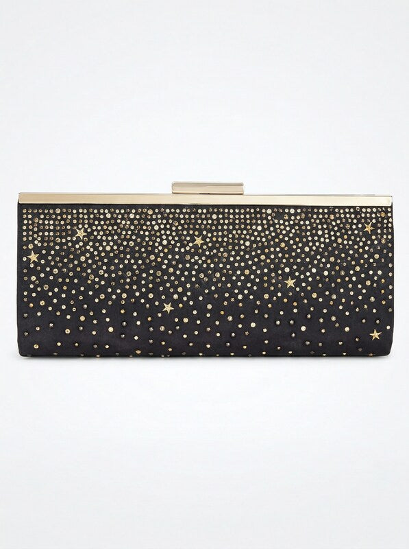 INC International Concepts Black Studded Carolyn Clutch Bag