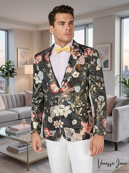 Tallia Mens Slim-Fit Floral Jacquard Blazer, Size 38S