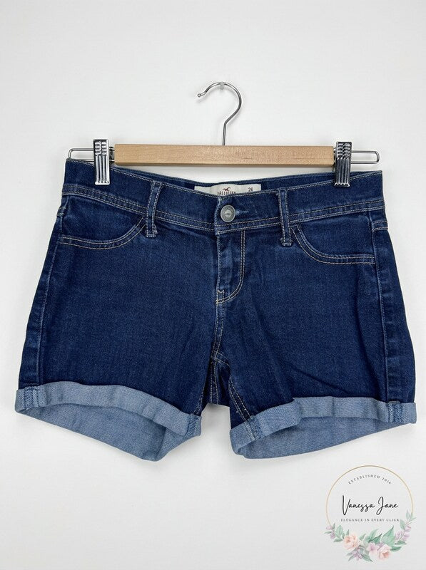 HOLLISTER Womens Denim Cuffed Bottom Jean Shorts Size 7 High Rise