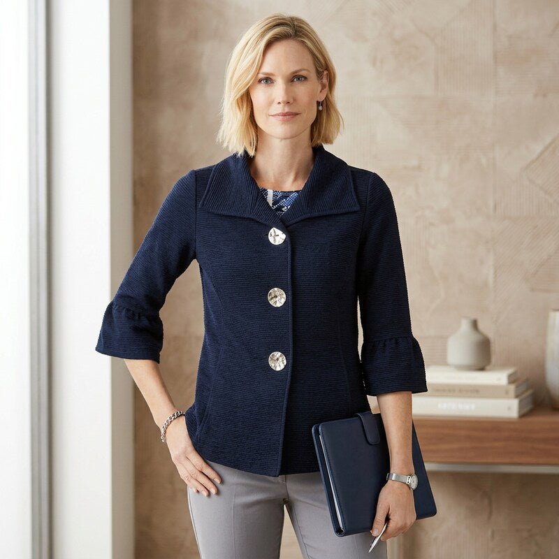 JM Collection Textured Three-Button Jacket,Large