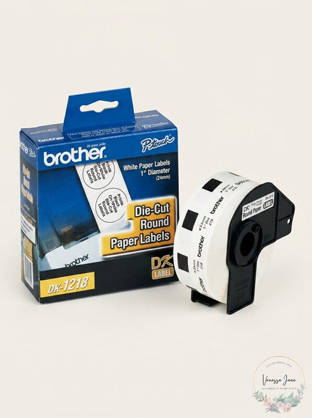 Brother Die-Cut Round Paper Labels 1 Did 1000/Roll White DK1218