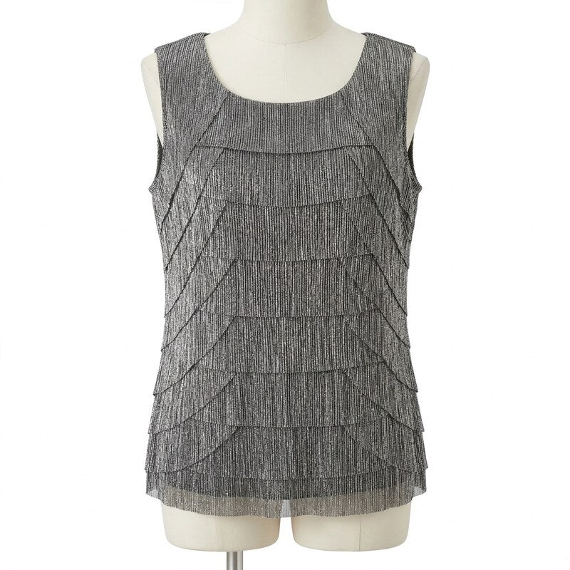 Christopher & Banks, Shiny Silver, Poly Metallic Blouse, Layered ,Size Medium