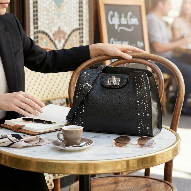 Calvin Klein Clementine Mercury Leather and Celestial Stud Embellished Crossbody