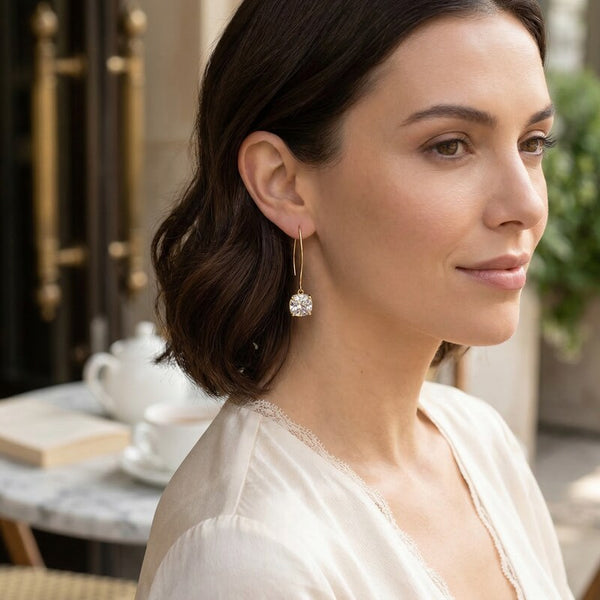 Inc Gold-Tone Cubic Zirconia Square Linear Drop Earrings