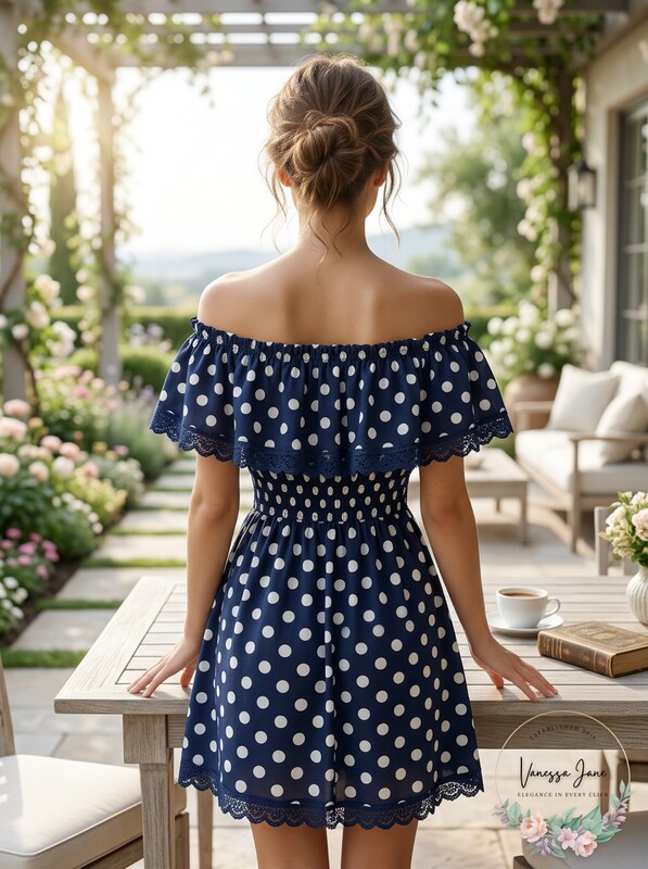 EM Short Polka Dot Print  Dress, Size Medium