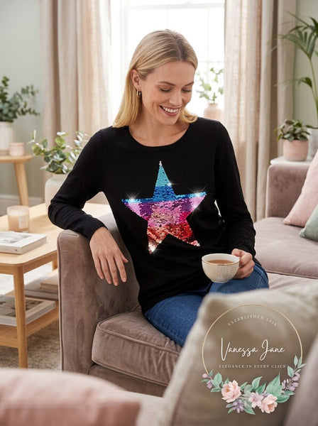 INC Sequin Star Sweater, Size M