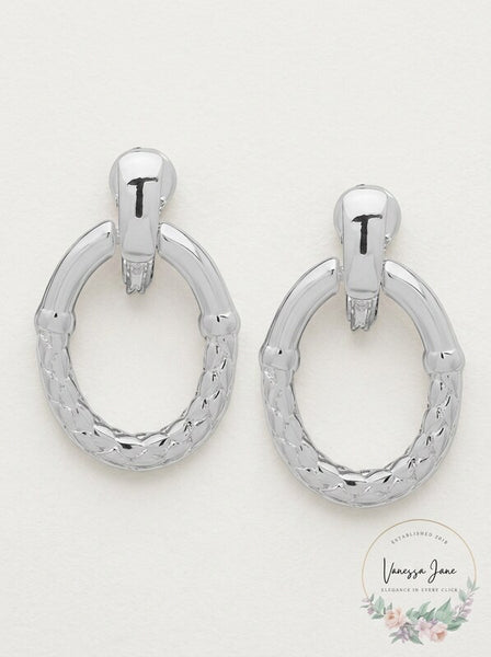 Anne Klein Silver-Tone Basket Weave Textured Doorknocker Clip-on Drop Earrings