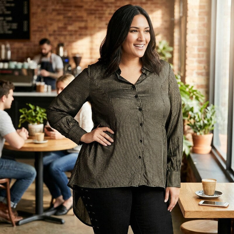 City Chic Plus Size Autumn Spell Button-Up Top, Size 16