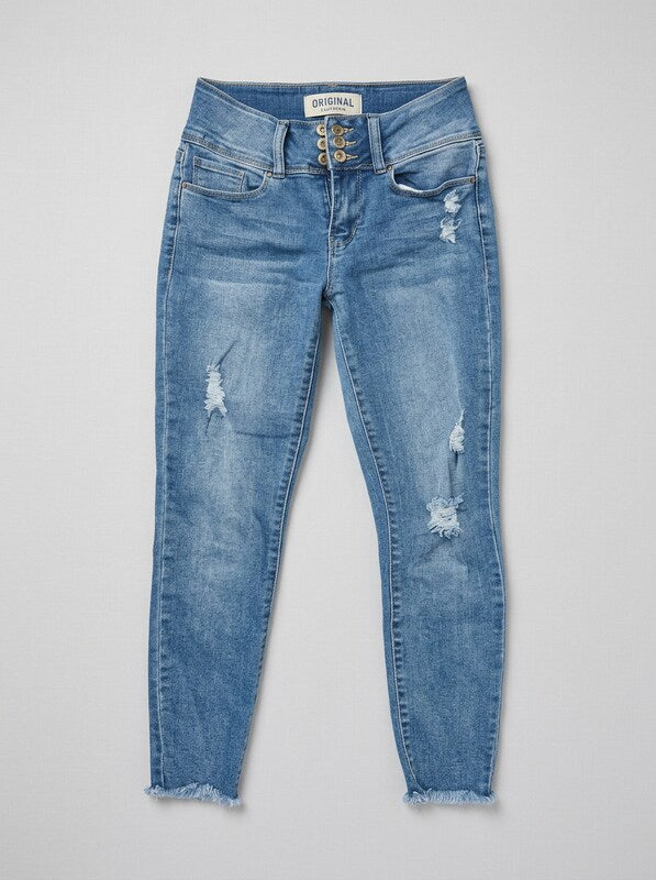 California Vintage Juniors Distressed Button-Fly Jeans, Size 7/28