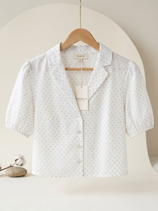 Promesa Cream Polka Dot Blouse,Large