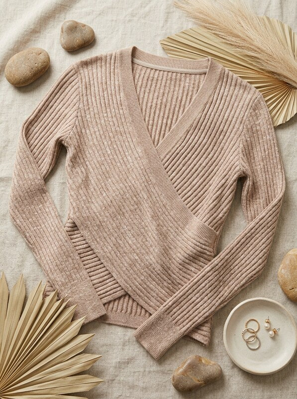 Express Ribbed Wrap Front Tunic Sweater Peach Pink, Size XS