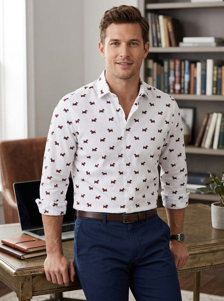 Bar Iii Mens Slim-Fit Stretch Scottie Print Dress Shirt, Size Small