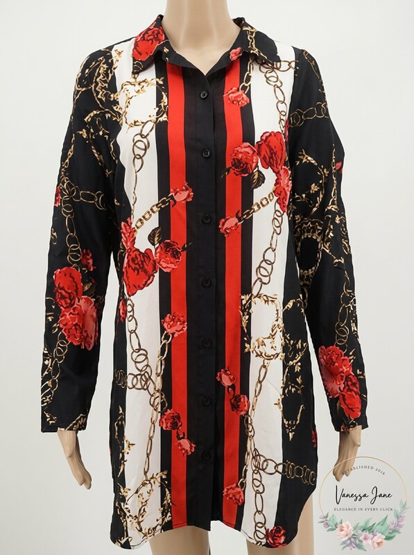 Bold Elements Women's Floral Printed Button up Shirtdress, Size Medium