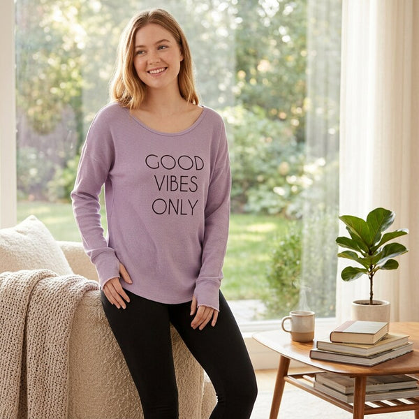 Ideology Good Vibes Strappy-Back Long-Sleeve T-Shirt, Size Medium