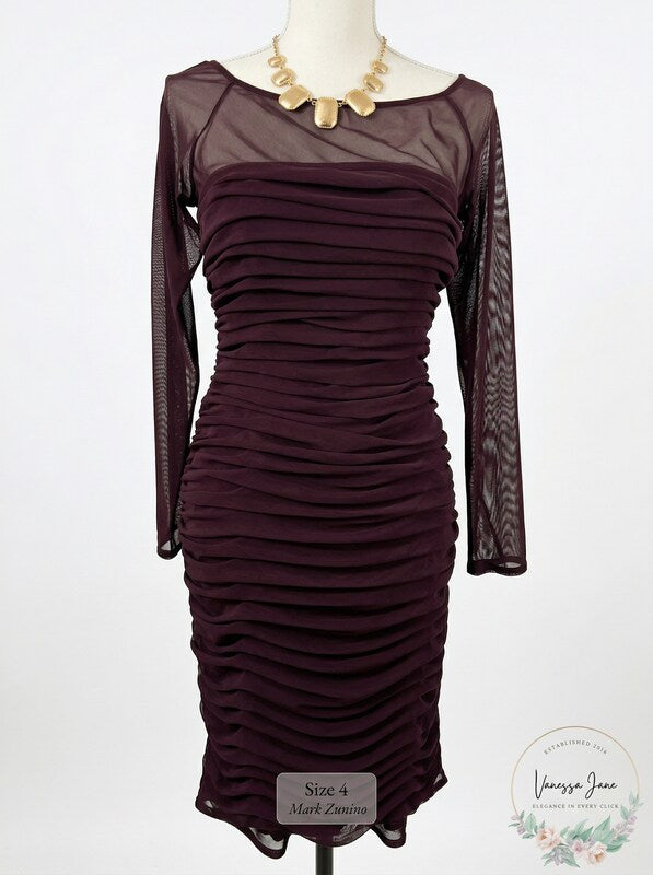 Mark Zunino Mesh Ruched Dress, Size 4