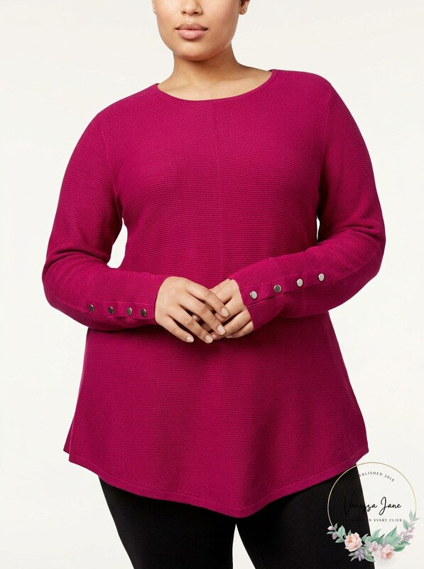Alfani Womens Ribbed Knit Embellished Tunic Sweater, Size Small