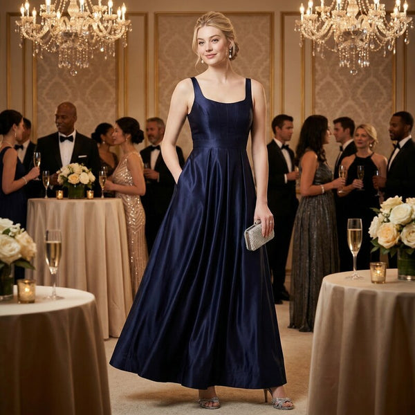 City Studios Juniors Beaded-Back Satin Gown, 3/Navy