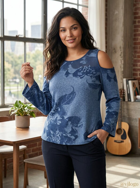 INC International Concepts Cotton Printed Cold Shoulder Sweater, Size XXL