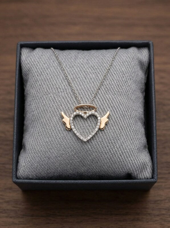 Otc 925 Sterling Silver Rosegold-tone Halo Angel Heart Pendant