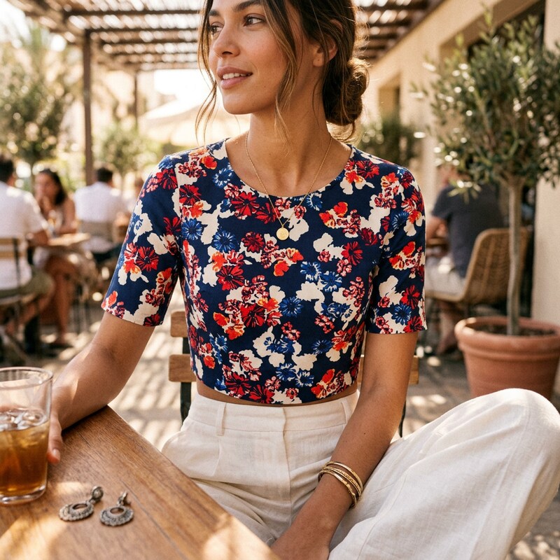 Express Ladies Blue Floral Crop Top Size Small