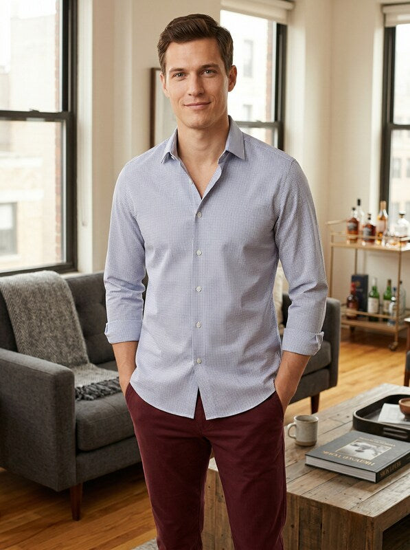 Tasso Elba Men Shirt Salerno Dobby Weave Plaid Button Down, Size Medium