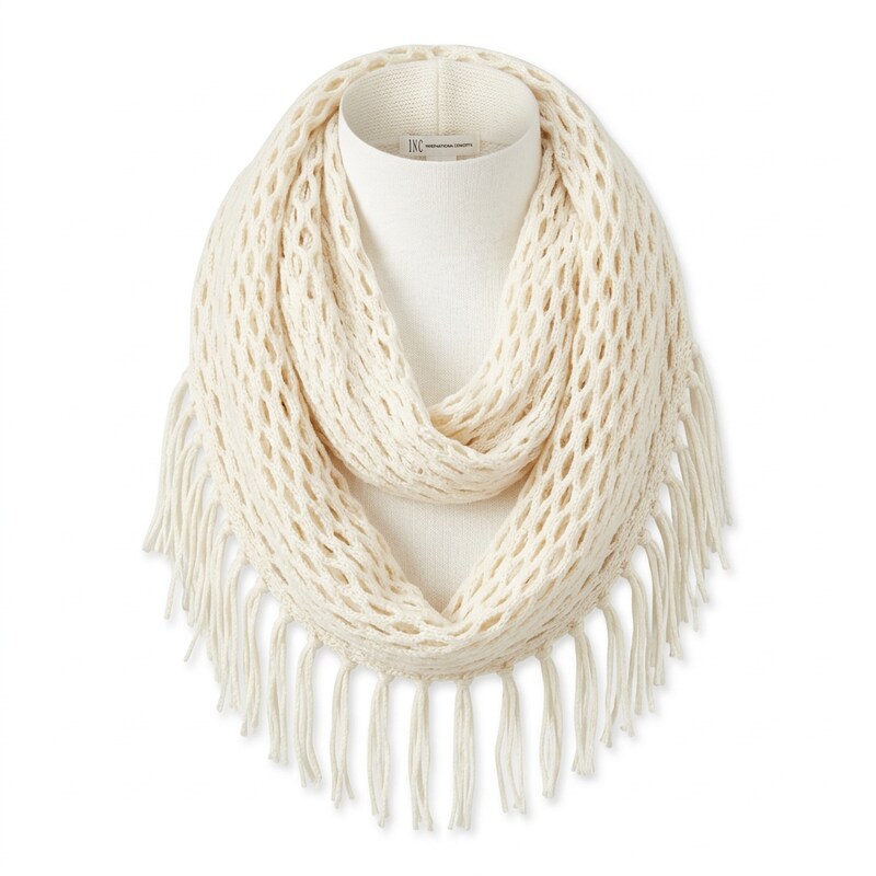 INC International Concepts Infinity Scarf IVORY Fringe Knit
