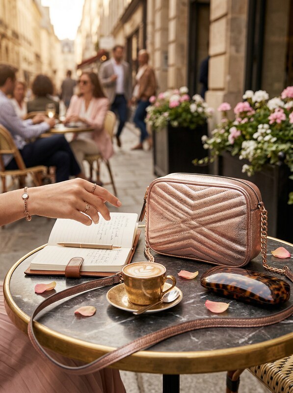 INC International Concepts I.N.C. Glam Metallic Quilted Camera Crossbody Pink