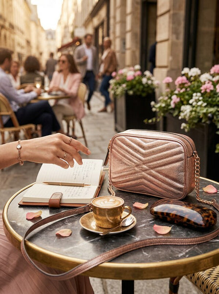 INC International Concepts I.N.C. Glam Metallic Quilted Camera Crossbody Pink