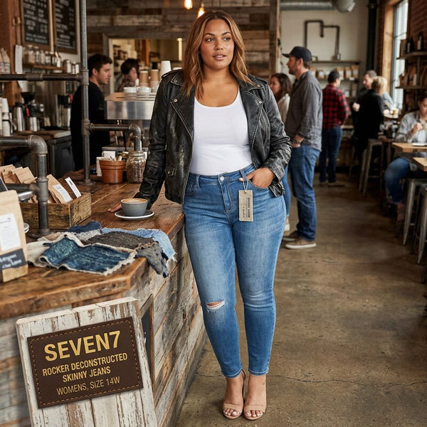 Seven7 Plus Size Rocker Deconstructed Skinny Jeans, Womens, Size 14W