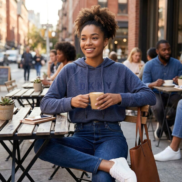 Dkny Womens Sport Cropped Logo Hoodie, Blue, Size XL