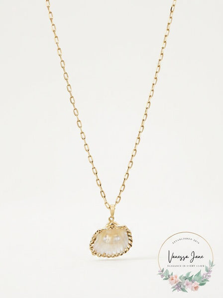 Aqua Shell & Cultured Freshwater Pearl Pendant Necklace