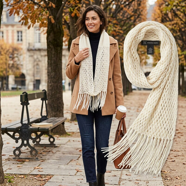 INC International Concepts Infinity Scarf IVORY Fringe Knit
