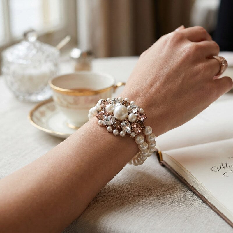 Charter Club Gold-Tone Crystal, Stone & Imitation Pearl Double-Row Bracelet