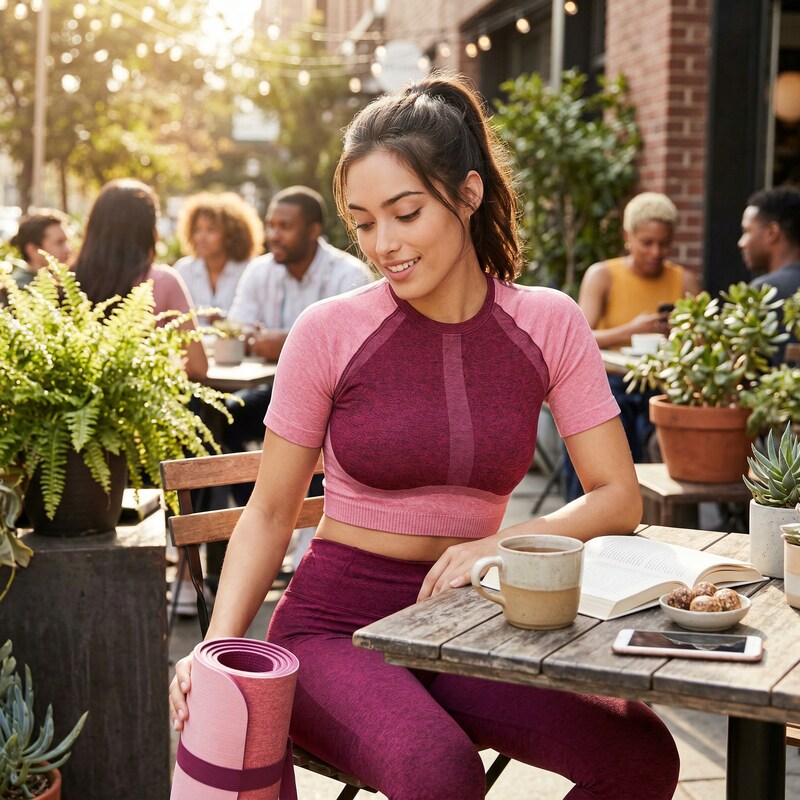 Fabletics Designer Helena Seamless Heather Top, Size Large