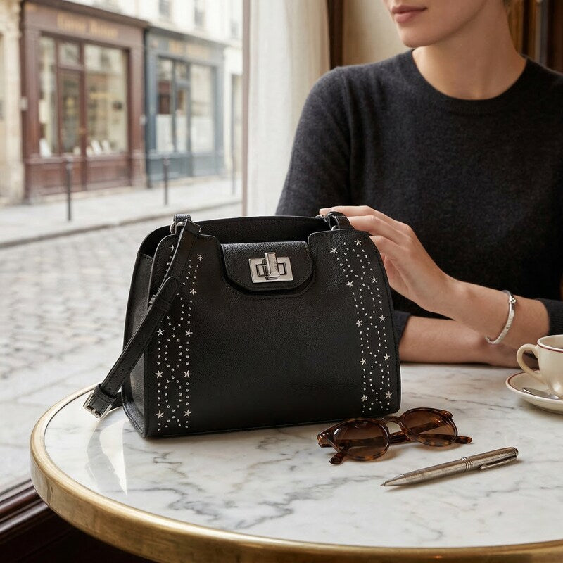 Calvin Klein Clementine Mercury Leather and Celestial Stud Embellished Crossbody