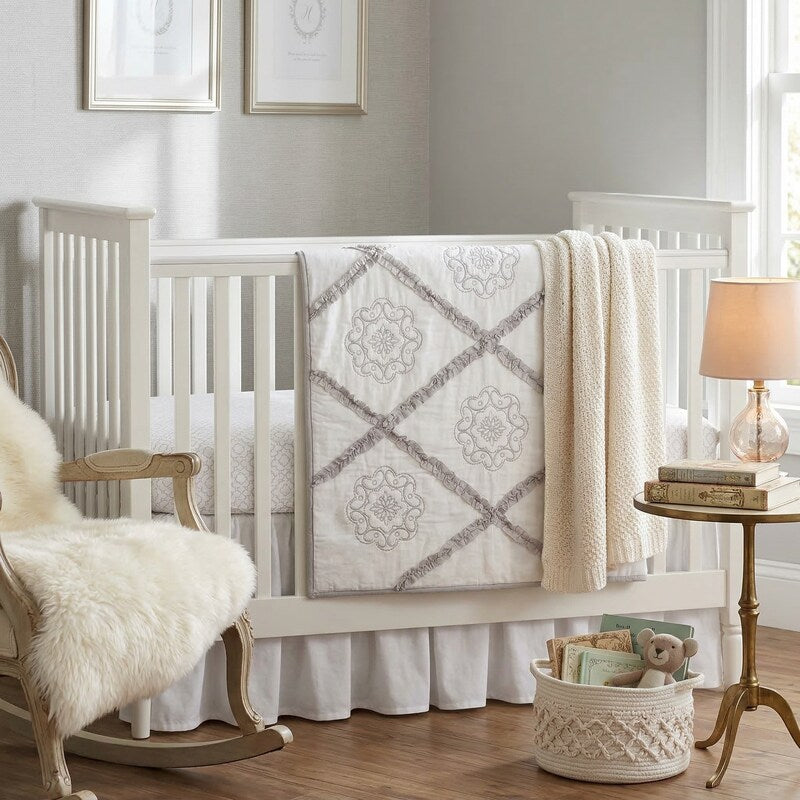 Just Born® Ruffled Medallions 3-Piece Crib Bedding Set