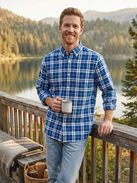 Nautica Mens Classic Fit Stretch Poplin Shirt In Plaid, Size Large