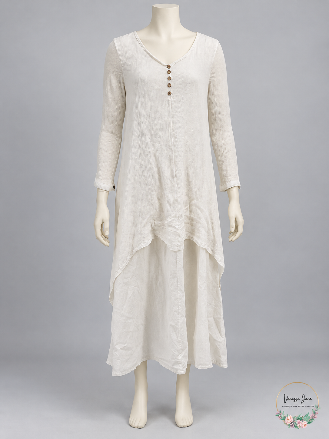ANSELF Women's White Layered Long-Sleeve Dress Size Medium stock