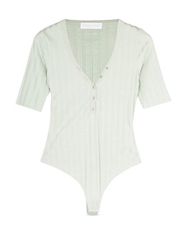 Jonathan Simkhai Connie Ribbed Henley Bodysuit, Size Small