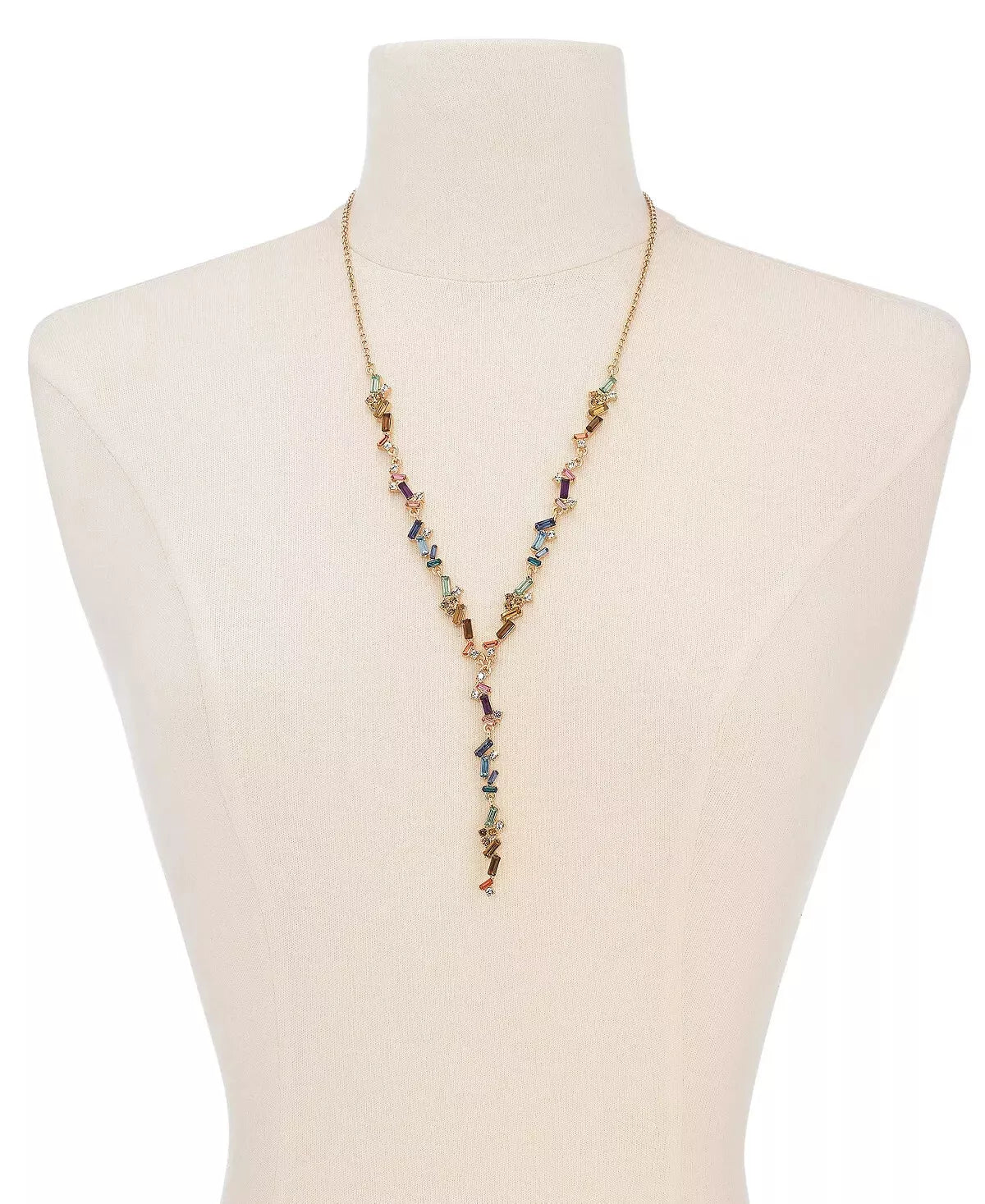 Inc Gold-Tone Multicolor Crystal and Stone Lariat Necklace