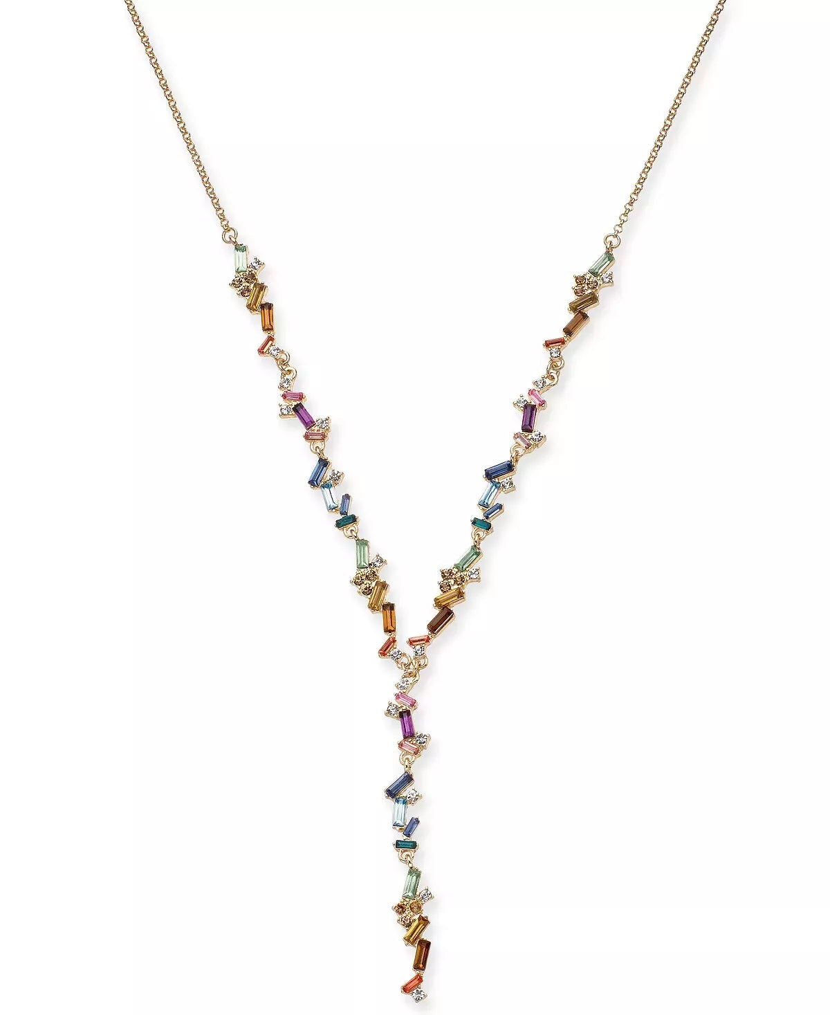 Inc Gold-Tone Multicolor Crystal and Stone Lariat Necklace