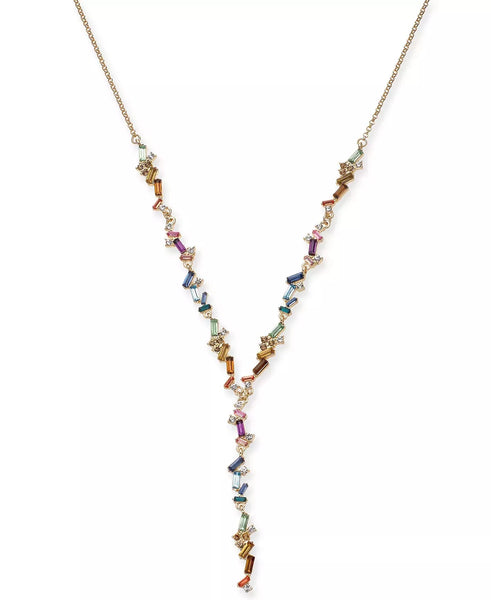 Inc Gold-Tone Multicolor Crystal and Stone Lariat Necklace