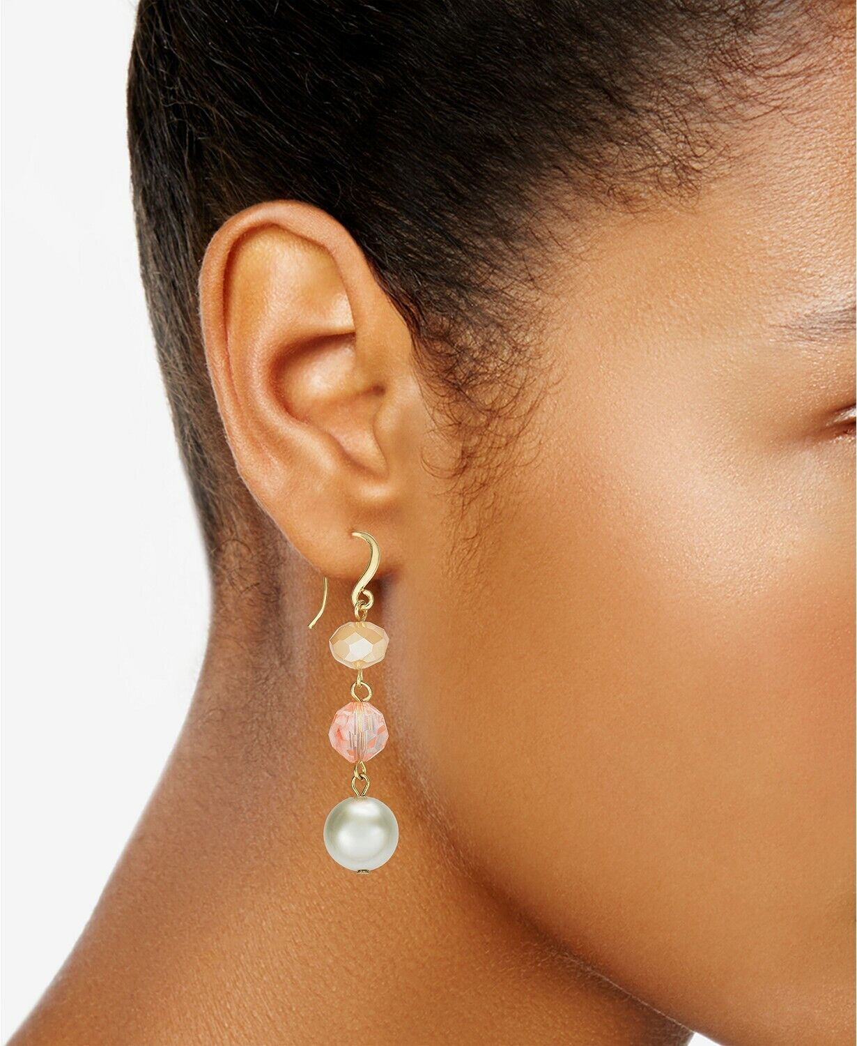 Charter Club Gold Stone Imitation Pearl Linear Drop Earrings