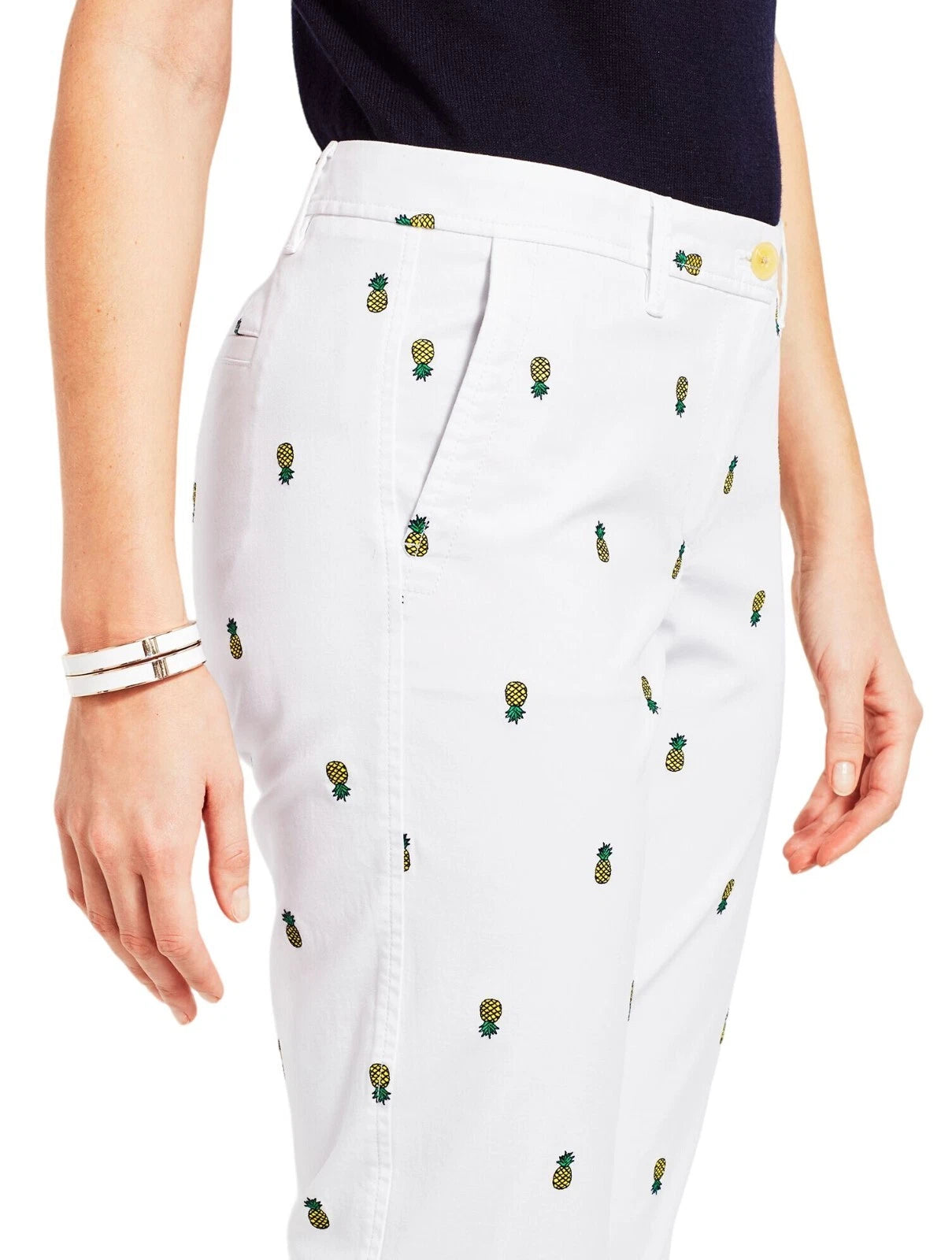 Talbots Girlfriend Chino Pants Embroidered Pineapples White, Size 4P