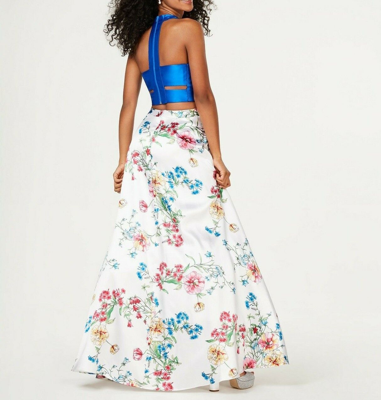 City Studios Juniors 2-Pc. Satin & Floral-Print Gown